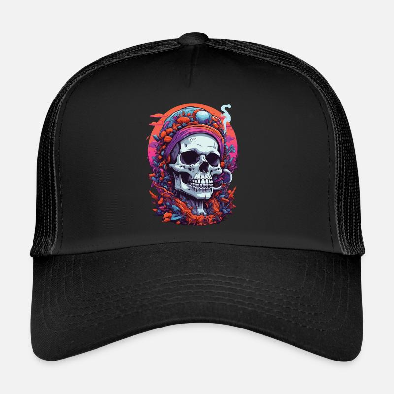 Crâne psychédélique forêt champignons Goa Trance Art Casquette trucker 