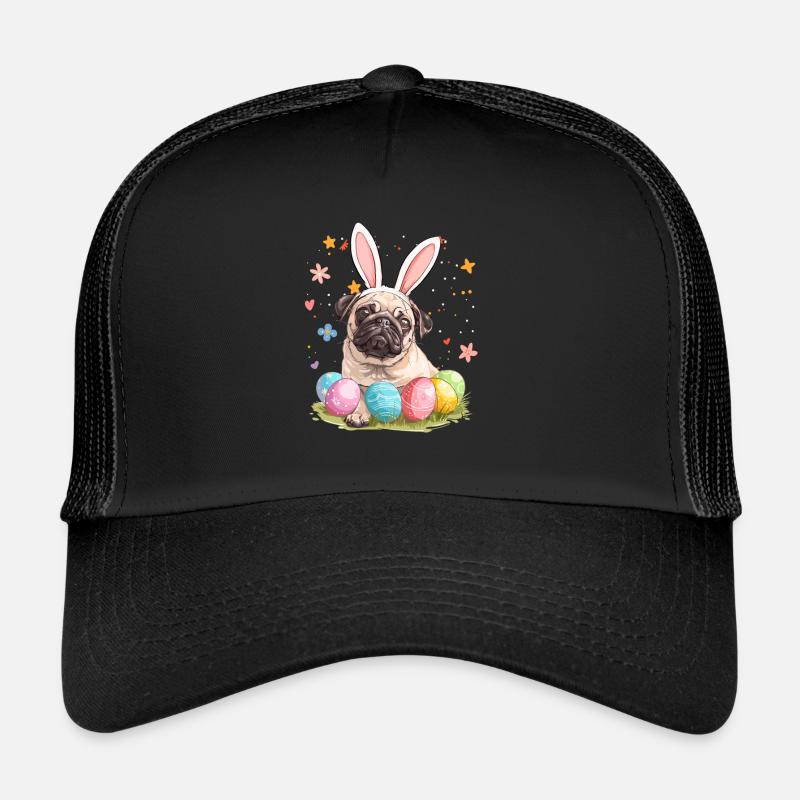Pug easter eggs Hunting easter day Trucker Cap