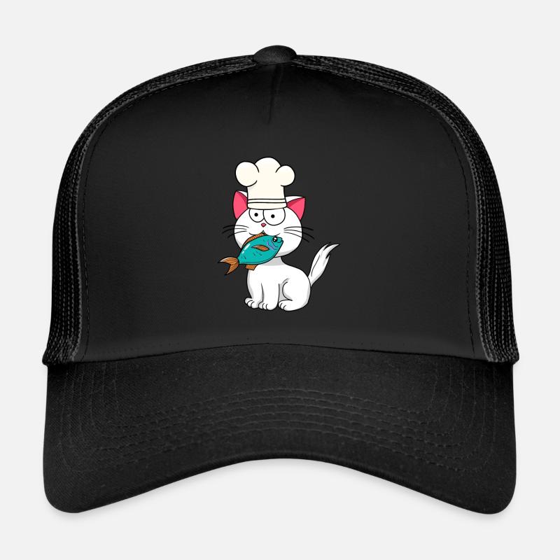 Chat, Poisson, Chef, Cuisine, Cuisinier À La Maison, Chats, Poisson Casquette trucker 