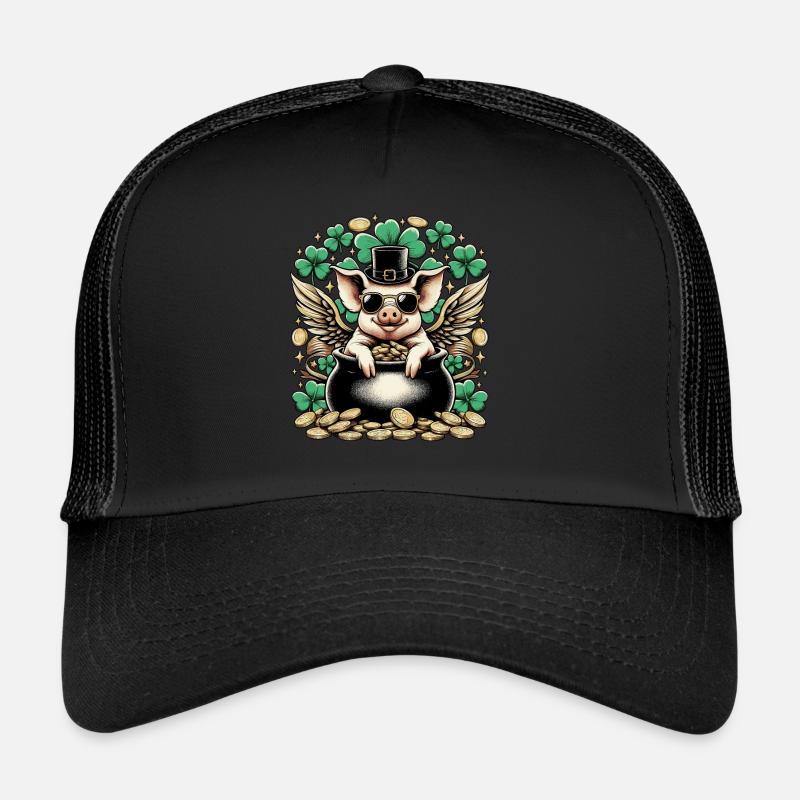 Glücksschwein Silvester Neujahr - Trucker Cap - Schwarz/Schwarz
