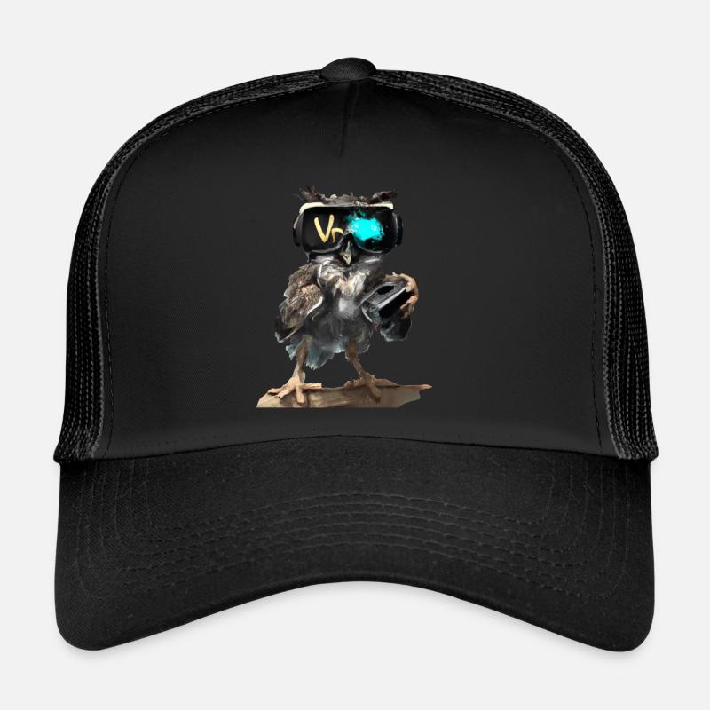 Eule _ 04 - Trucker Cap - Schwarz/Schwarz