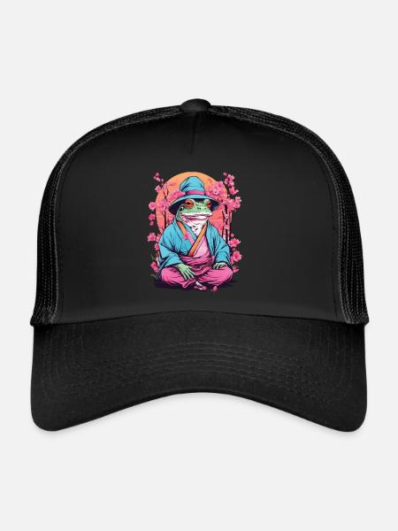 Asian Frog Streetwear Aesthetic Vintage - Trucker Cap - black/black - Front