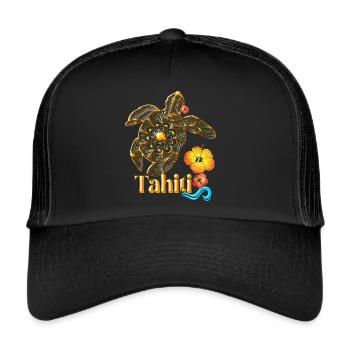 Tahiti Tortue Tribale Fleurs Hibisicus Troicale - Casquette trucker  - noir/noir - Devant