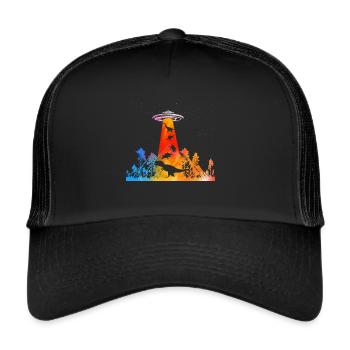 Enlèvement d’OVNI par un dinosaure extraterrestre - Casquette trucker  - noir/noir - Devant