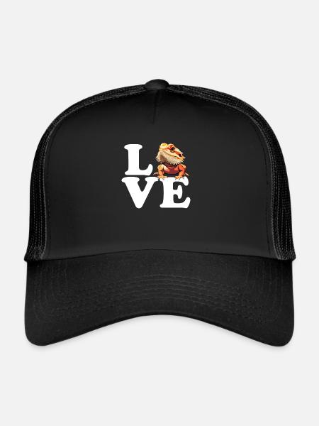 I love bearded dragon, reptile bearded - Trucker Cap - black/black - Front