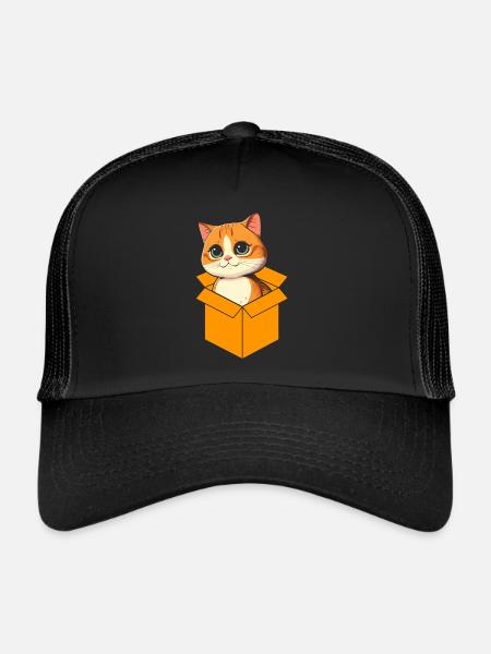 Cat In Box Retro Cute Cat Lover Funny - Trucker Cap - black/black - Front
