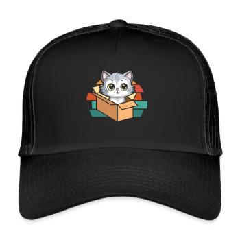 Katze In Box Retro Süße Katzenliebhaber Lustig - Trucker Cap - Schwarz/Schwarz - Vorne