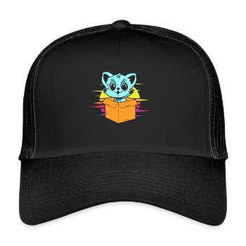 Katze In Box Retro Süße Katzenliebhaber Lustig - Trucker Cap - Schwarz/Schwarz - Vorne