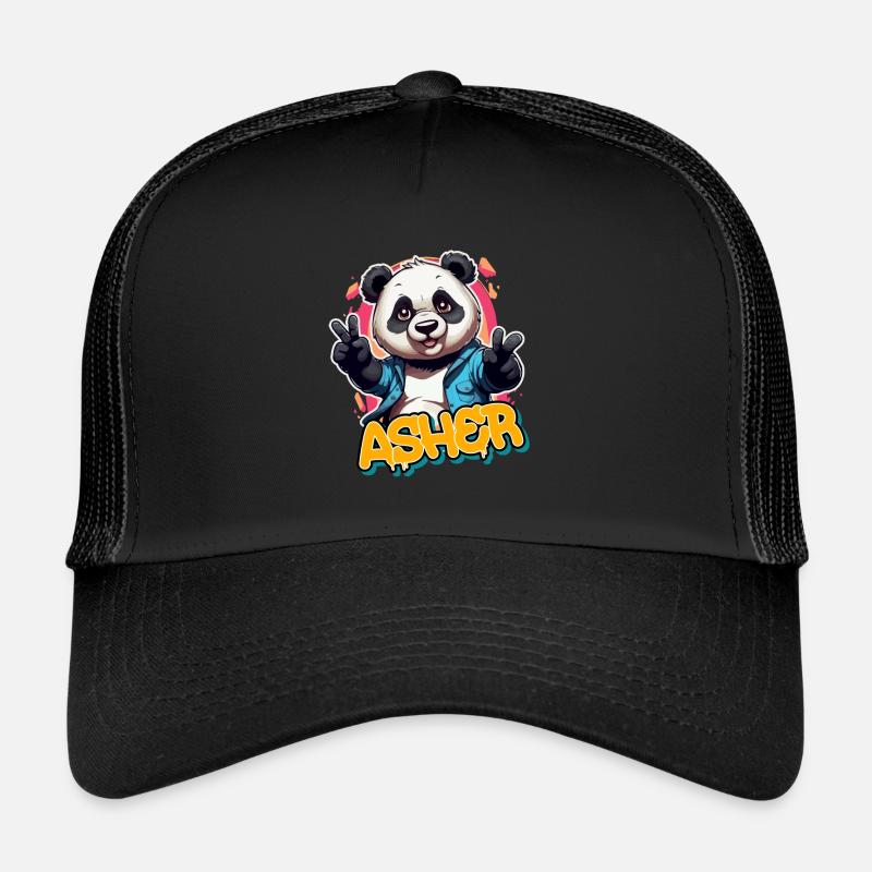 ASHER - Schöner Jungen Name mit Coolem Panda Trucker Cap