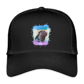 Hippopotame, coloré, peinture, bébé, peinture - Casquette trucker  - noir/noir - Devant