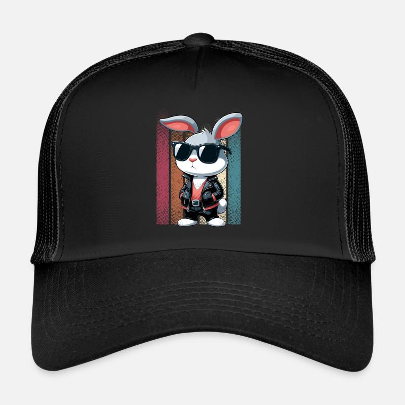 Hase Osterhase Ostern Sonnenbrille Lederjacke cool - Trucker Cap - Schwarz/Schwarz