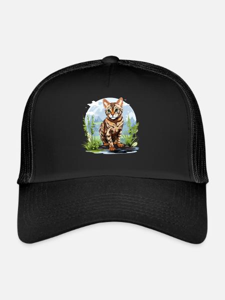 Chat du Bengale Bengalkatze - Casquette trucker  - noir/noir - Devant