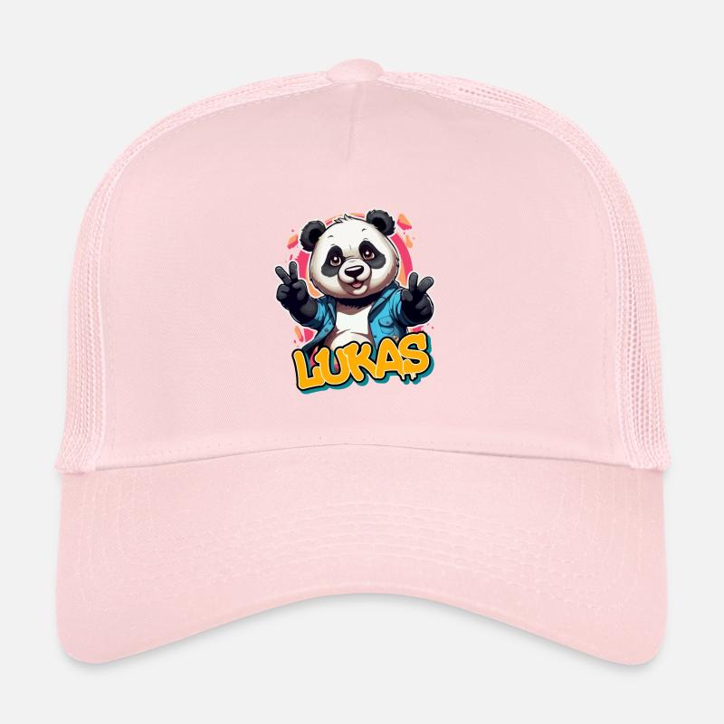 LUKAS - Schöner Jungen Name mit coolem Panda Trucker Cap
