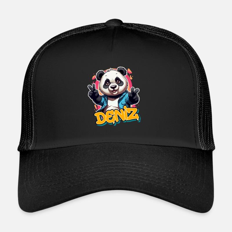 DENIZ - Schöner Jungen Name mit coolem Panda Trucker Cap