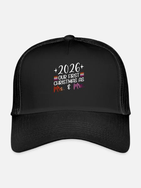 2026 Notre premier Noël en tant que Mme et Mme Homo - Casquette trucker  - noir/noir - Devant