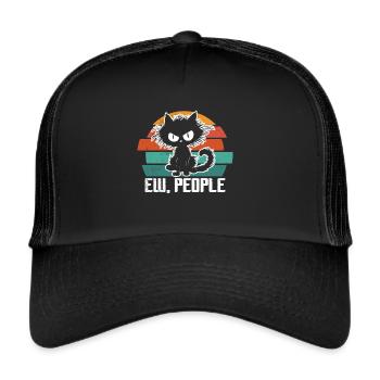 Ew Gens Chat Drôle Vintage Antisocial - Casquette trucker  - noir/noir - Devant