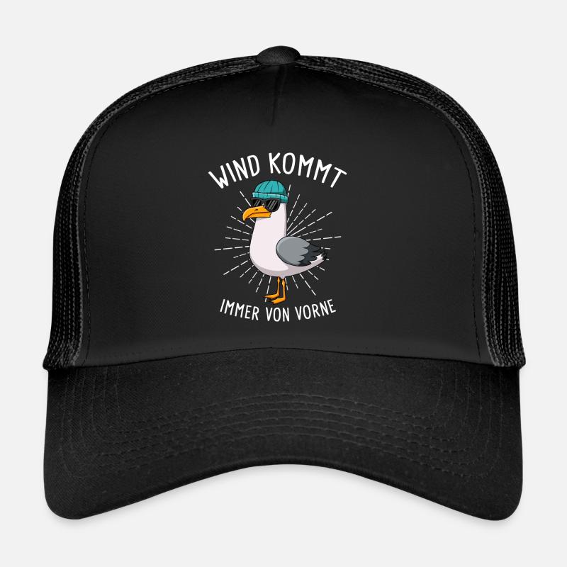 Wind Kommt Immer Von Vorne Möwe - Trucker Cap - Schwarz/Schwarz