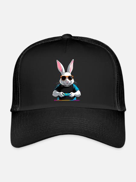 Lapin de Pâques Gamer et streetwear iconique de Pâques - Casquette trucker  - noir/noir - Devant