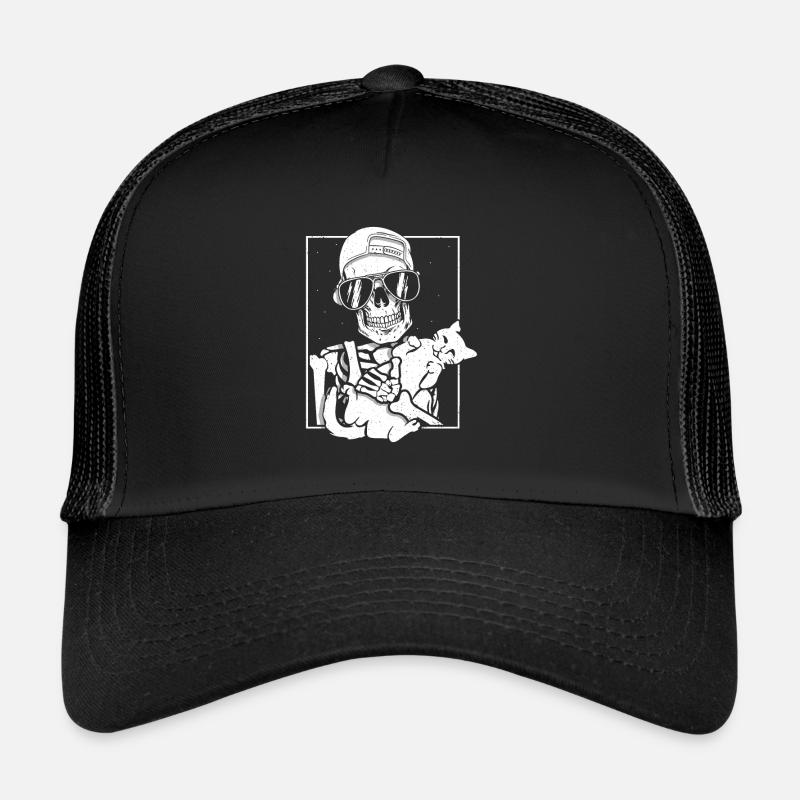 Squelette tenant un chat Casquette trucker 