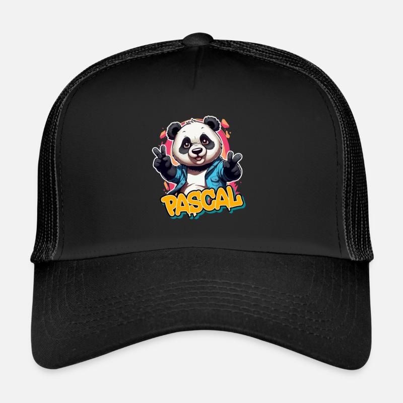 PASCAL - Beau nom de garçon avec Cool Panda - Casquette trucker  - noir/noir