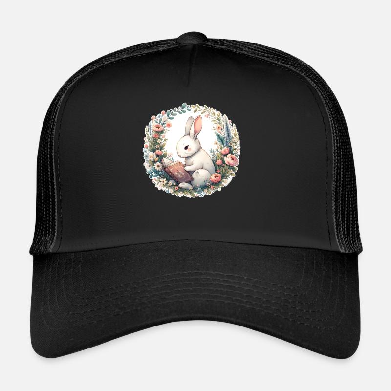 Rabbit Wilderness Book Illustration With Flower Trucker Cap