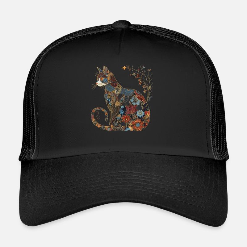 Cat Floral Pattern Vintage Gift Trucker Cap