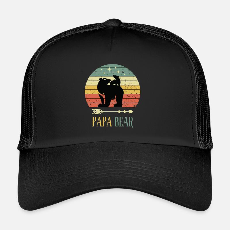 Vater Papa Bear Vatertag Bär Retro Kind Nachwuchs - Trucker Cap - Schwarz/Schwarz