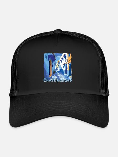 Chefchaouen, Maroc, Vieille ville bleue - Casquette trucker  - noir/noir - Devant