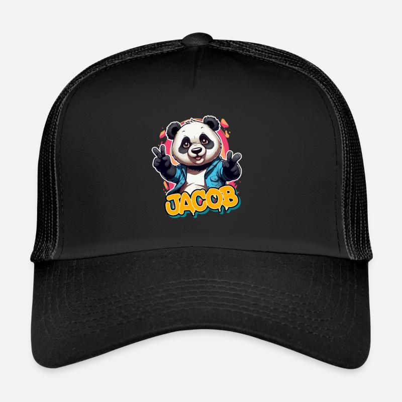 JACOB - Handsome boy name with cool panda Trucker Cap