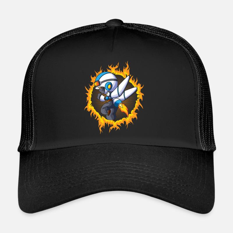Weltraumjunge mit Halbton Feuerhintergrund Trucker Cap