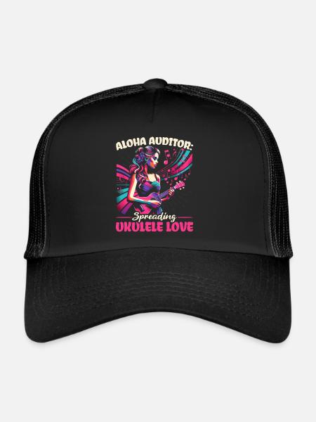 Ukulélé Professeur Instrument Ukulélé Joueur Uke - Casquette trucker  - noir/noir - Devant