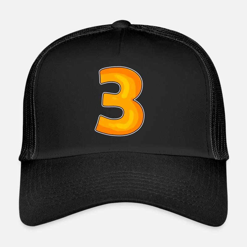 Three - 3 - Number 3 - Number 3 - Trucker Cap - black/black