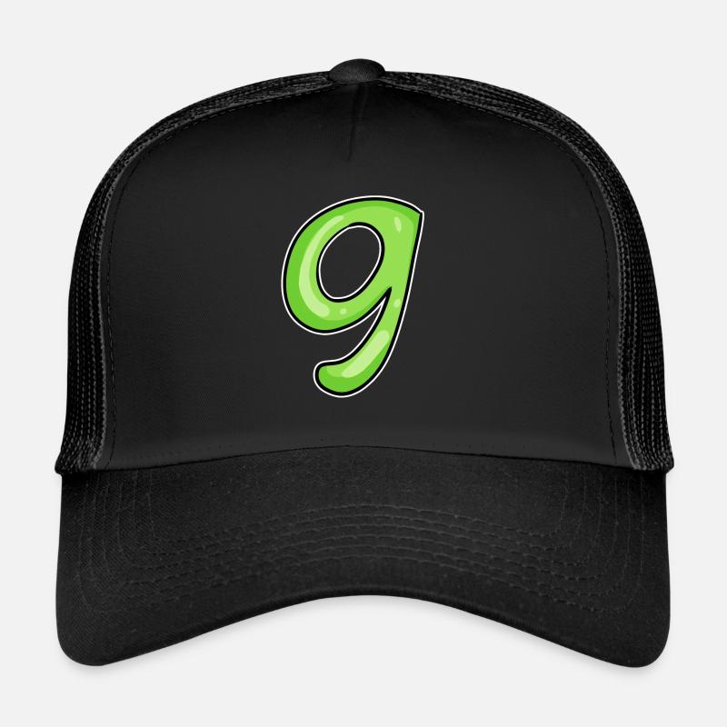 Numéro 9 - Neuf - 9 Motif Vert Vert Clair - Casquette trucker  - noir/noir
