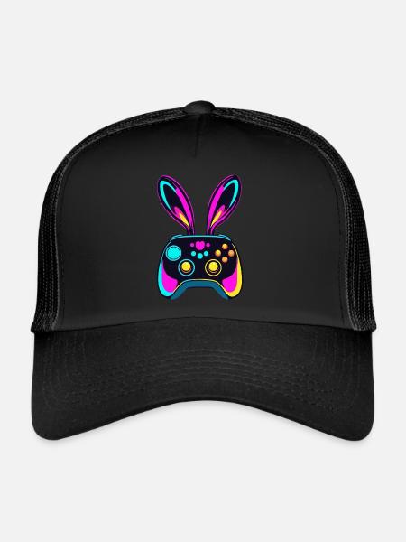 Lapin de Pâques Gamer - Gaming Streetwear Iconique - Casquette trucker  - noir/noir - Devant