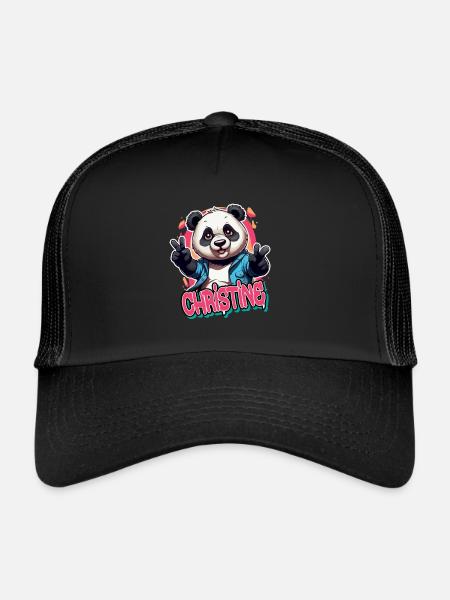 CHRISTINE - Beautiful Girl Name with Cool Panda - Trucker Cap - black/black - Front