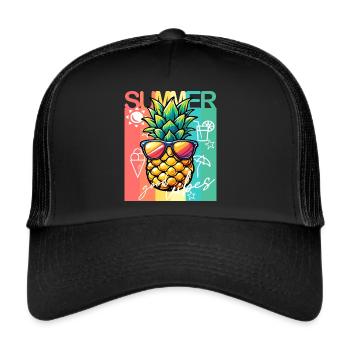 Sensations estivales avec ananas rétro - Casquette trucker  - noir/noir - Devant