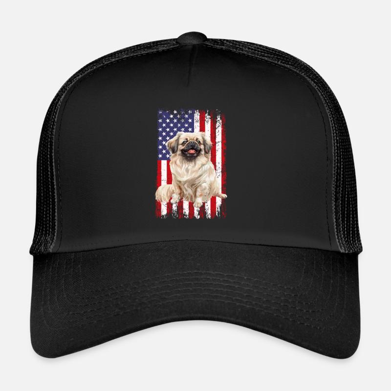 Pekingese American flag Trucker Cap