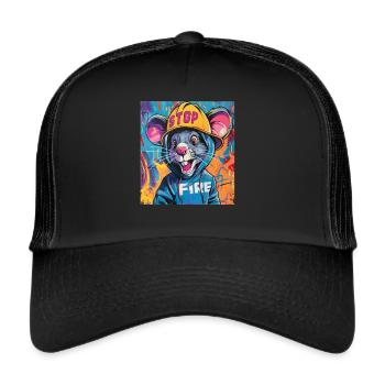 Firefighter, Mouse, Rat, Firefighter, Firefighter - Trucker Cap - black/black - Front