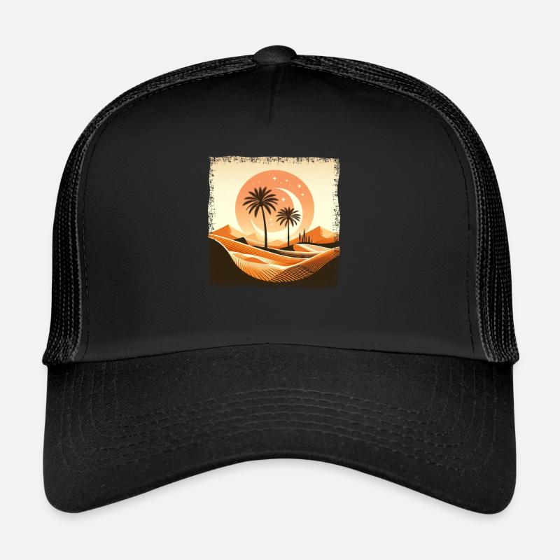 Sahara desert & palm tree at sunset Trucker Cap