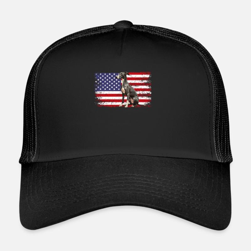 whippet dog American Flag Trucker Cap