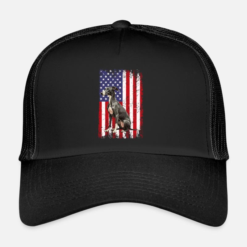 whippet dog American Flag Trucker Cap
