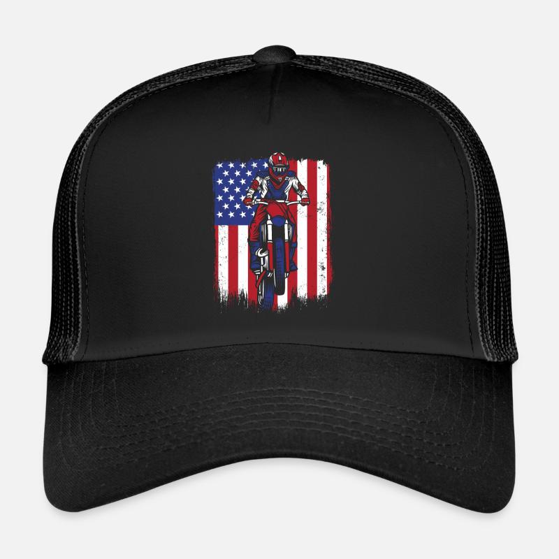 Motocross Drapeau américain Pilotes de course de moto Casquette trucker 