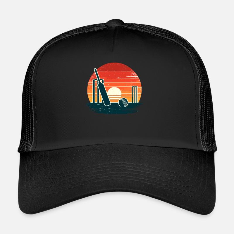 Retro Cricket Bat Cricketer Batsman Bowler Trucker Cap