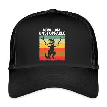 Retro Now I Am Unstoppable Funny T-Rex Dinosaur - Trucker Cap - black/black - Front