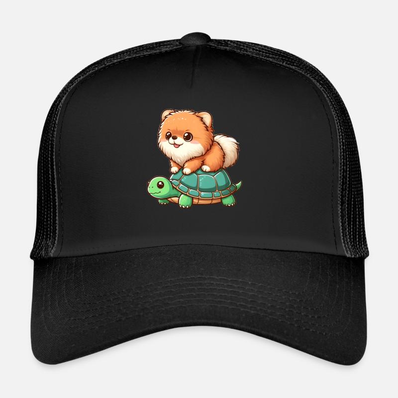 Poméranie en balade à dos de tortue Casquette trucker 