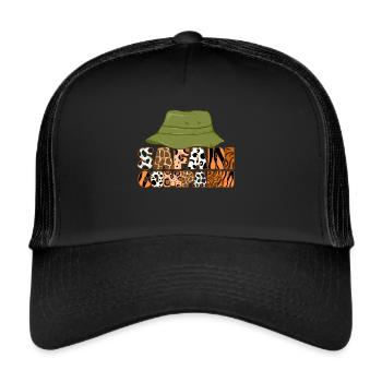 African Safari Zoo Safari Animal Pattern Print - Trucker Cap - black/black - Front