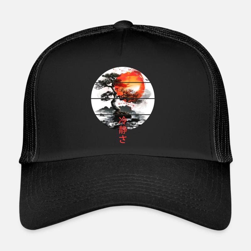Bonsai Baum Calmness Japan Landschaft Aesthetic - Trucker Cap - Schwarz/Schwarz