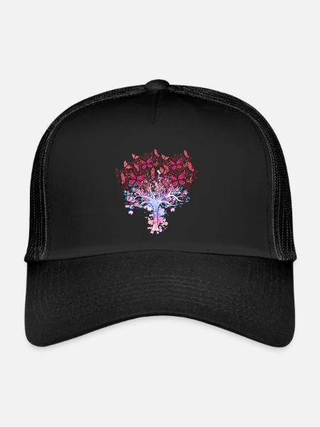arbre, printemps, insectes, papillons, nature - Casquette trucker  - noir/noir - Devant