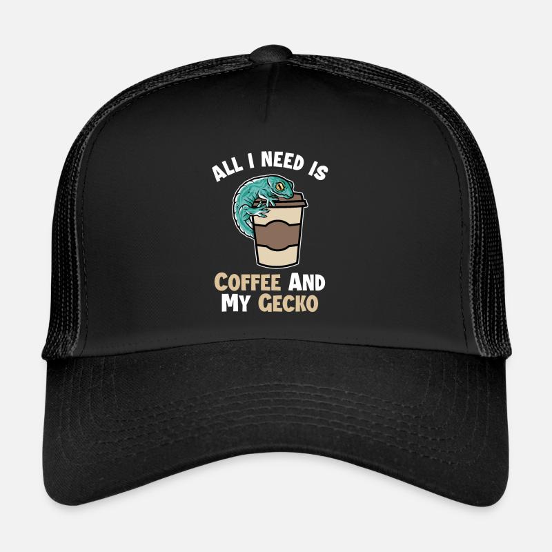 Coffee and my Gecko Lizard Gekkota Crested Trucker Cap