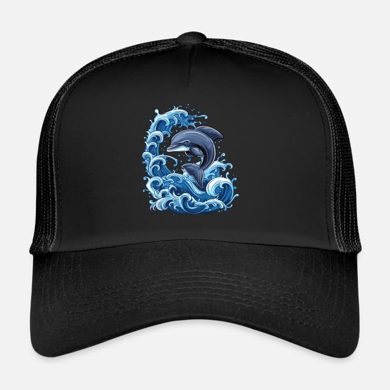 Dolphin, Water, Waves, Ocean Trucker Cap